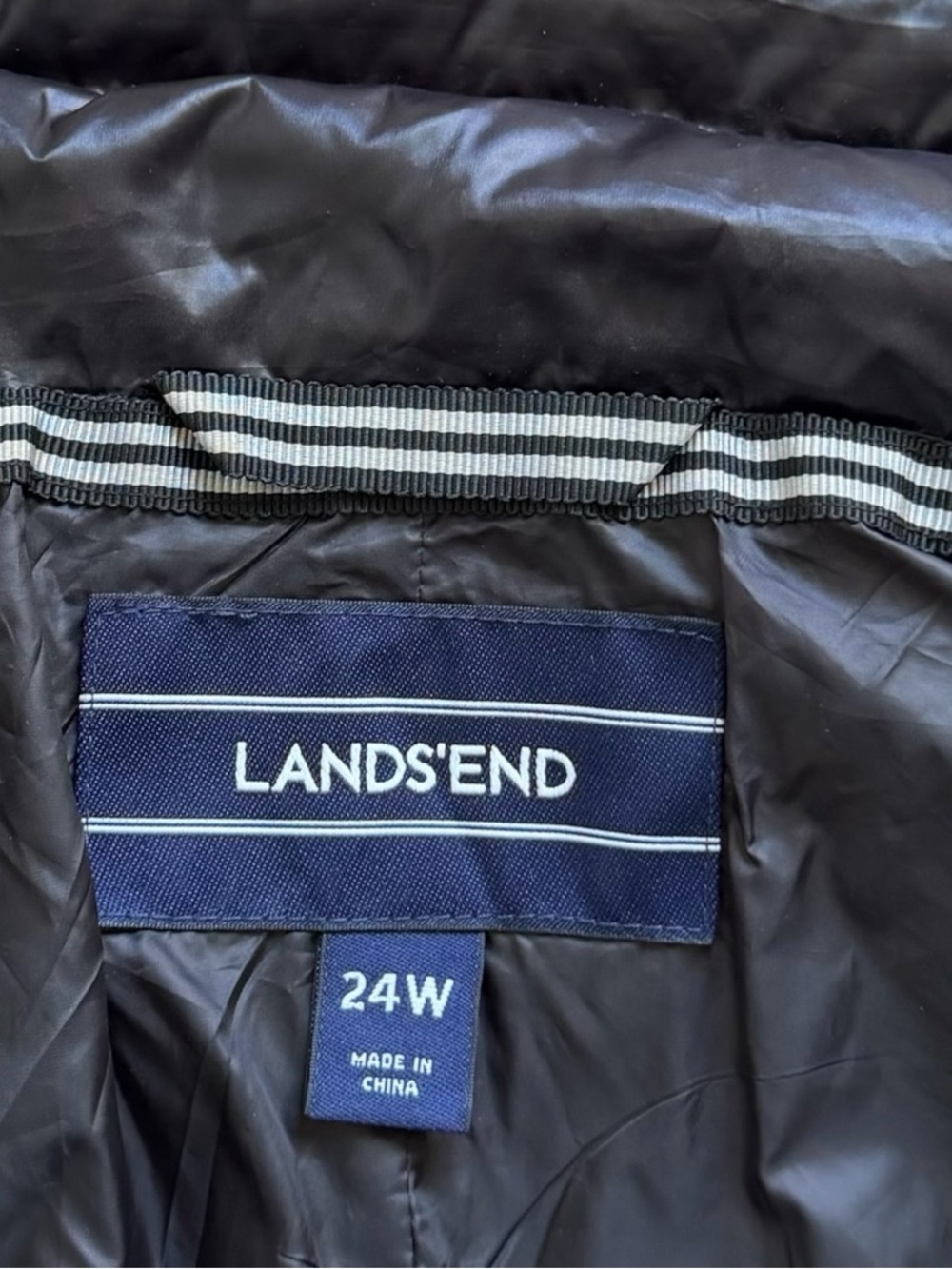 Lands End Down Puffer Jacket 24W Glossy Black Lightweight Quilted Winter Coat - Picture 3 of 9